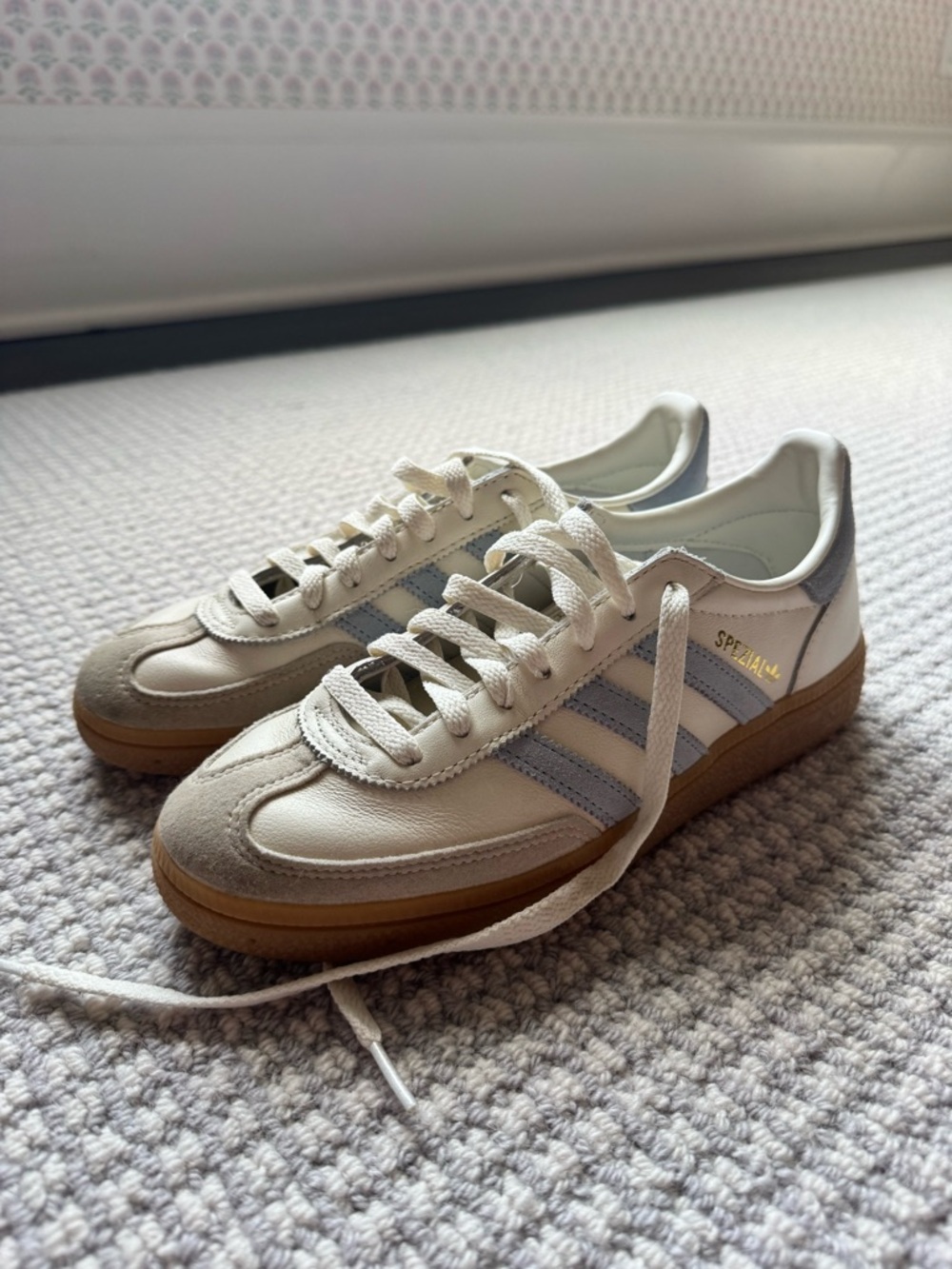 adidas White & Light Blue Spezial Retro Leather Sneakers